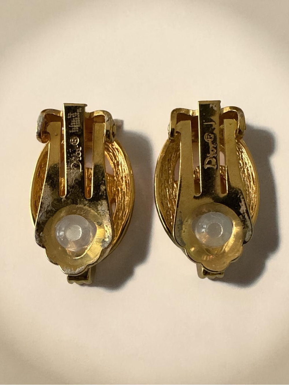 Christian Dior Vintage Gold Logo Crystal Oval Clip-On Earrings - Picture 6 of 7
